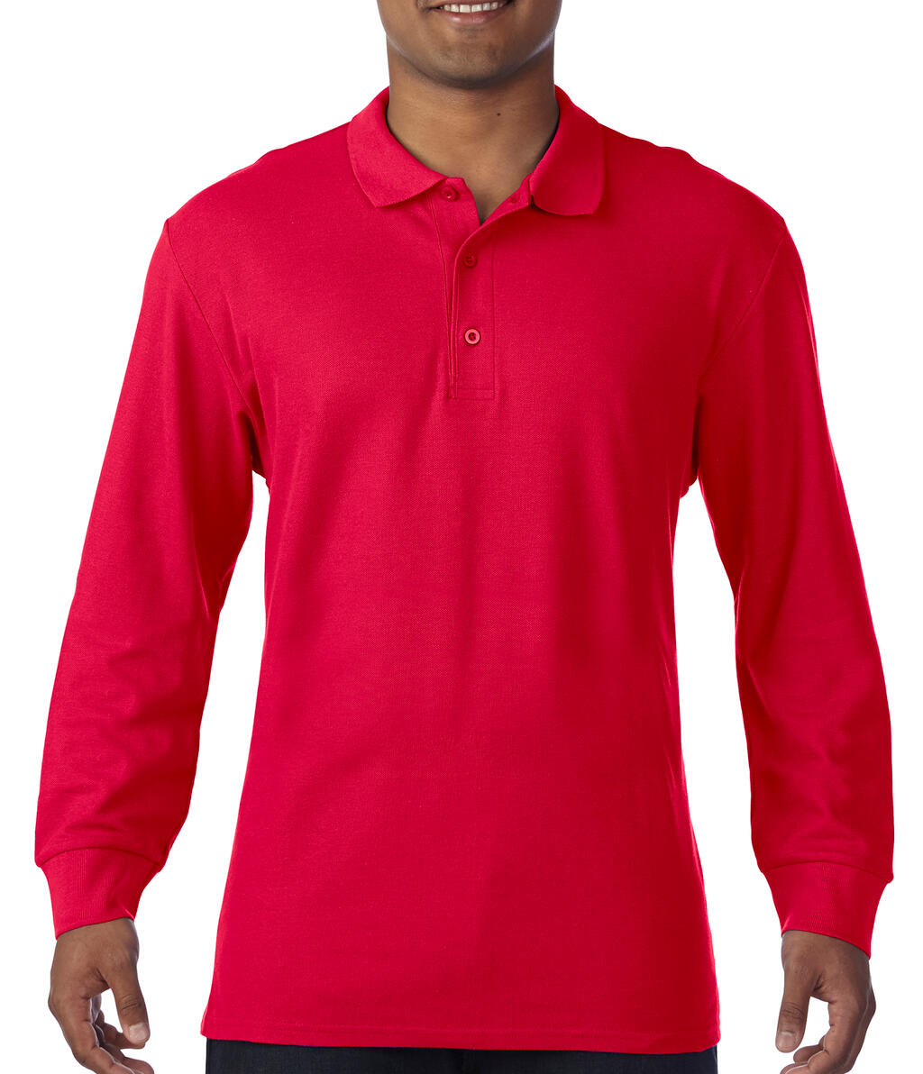 Polo shirt met lange mouwen van premium katoen met dubbele piqué-afwerking - 40 - Rood